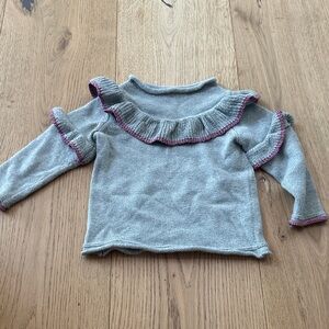 Crewcuts Gray Ruffled Kids Top 2 metallic pink trim detail